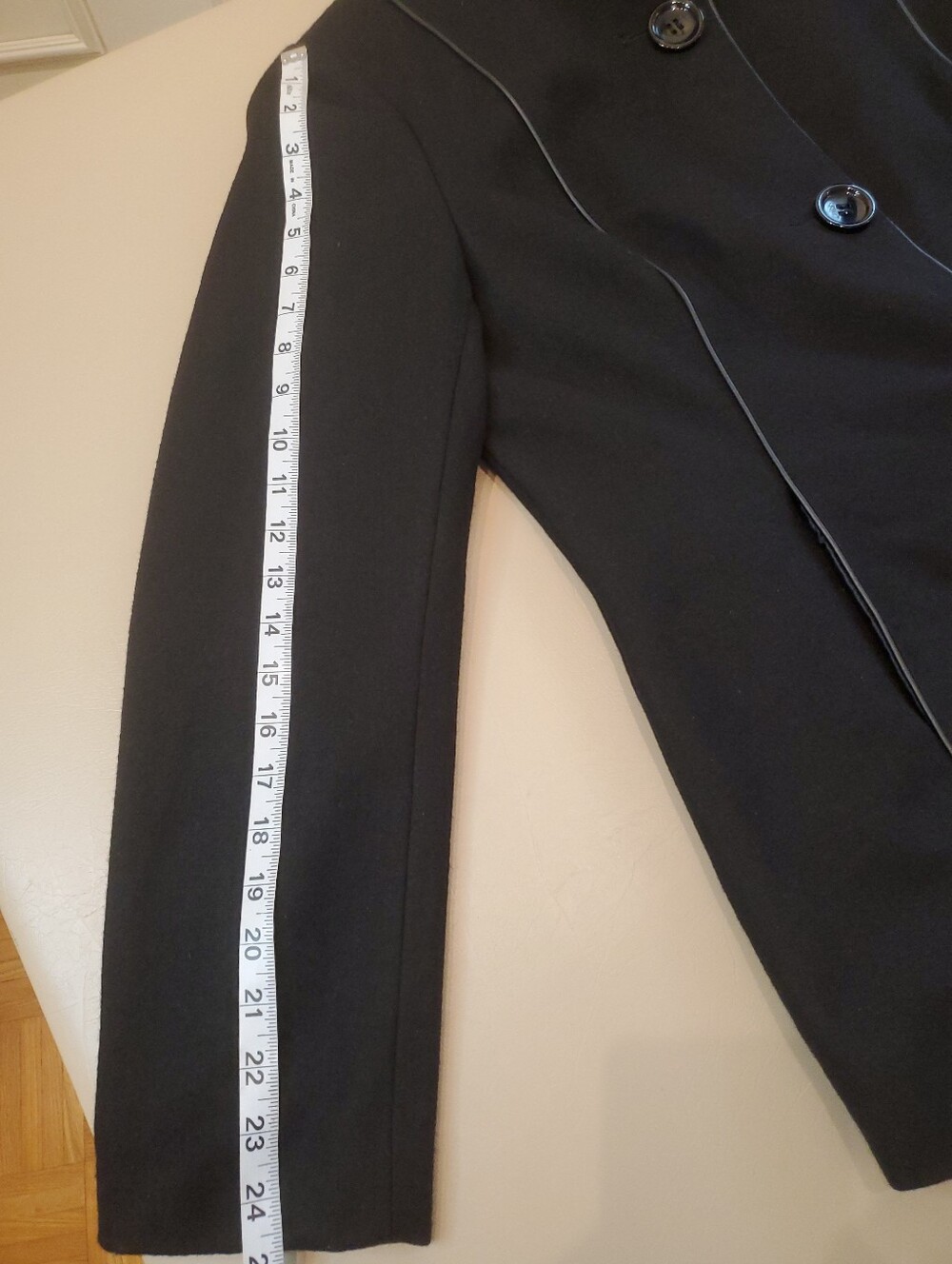 Braetan Black Wool Blend Funnel Neck Coat with Piping Accent Women's Large - Picture 6 of 7